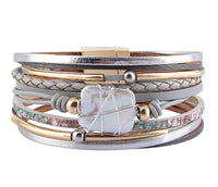 AZORA - Pulsera de piel para mujer, con perlas barrocas envueltas, brazalete de tubo dorado hecho a mano, regalo bohemio para mujeres, adolescentes, madres