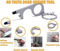 No Touch Door Opener Tool,2 Zinc Alloy Hands Free Door Opener Non Brass with Bottle Opener Keychain Stylus Function,Durable Edc Clean Key Door Opener for Touchscreen Handle Buttons